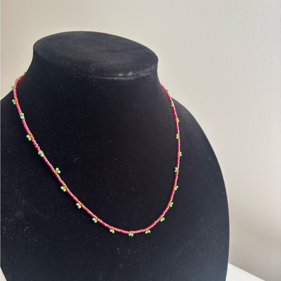 Handmade Pink Beaded Necklace with Green Accent Beads - Picture 5 of 7